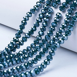 Chapelets de perles en verre électroplaqué, perle plaquée lustre, facette, rondelle, vert foncé, 4x3mm, Trou: 0.4mm, Environ 123~127 pcs/chapelet, 17~17.5 pouce (43~44 cm)