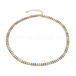 Brass Enamel Cobs Chain Necklaces, with Spring Ring Clasp, Golden, Colorful, 17-5/8 inch(44.8cm)
