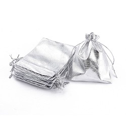 Organza Bags, Rectangle, Silver, 12x9cm