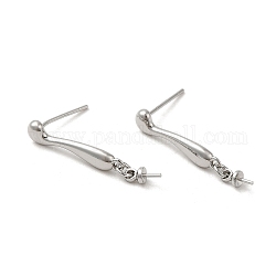 Brass Stud Earring Findings, with 925 Sterling Silver Pins, for Half Drilled Beads, Real Platinum Plated, 16mm, Pin: 12x0.8mm and 0.6mm(for Half Drilled Beads)
