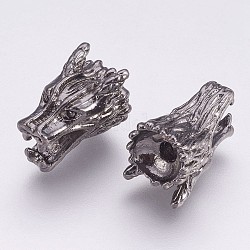 Perles en alliage de style tibétain, tête de dragon, gunmetal, 9x15x10mm, Trou: 2mm