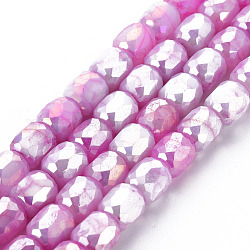 Opaque Baking Painted Glass Beads Strands, Imitation Stones, Faceted, AB Color Plated, Column, Violet, 8x8mm, Hole: 1.2mm, about 60pcs/strand, 19.69 inch(50cm)