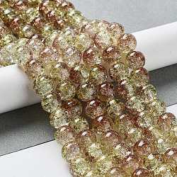 Spray Painted Crackle Glass Beads Strands, Round, Two Tone, Light Khaki, 10mm, Hole: 1.3~1.6mm, about 80pcs/strand, 31.4 inch
