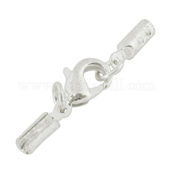 Brass Chain Extender, with Lobster Claw Clasps and Cord Ends, Nickel Free, Silver Color Plated, 35x7mm, Hole: 2mm