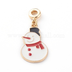 Noël pendentifs émail en alliage, avec bélières en tube de laiton, bonhomme de neige, or, 24x14x1.5mm, Trou: 3mm