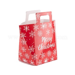 Bolsa de regalo de papel kraft creativo plegable rectángulo tema navideño, con mango, bolso del favor de la boda, patrón de copo de nieve, 15.5x8x17.5 cm