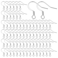 SUNNYCLUE 100Pcs 304 Stainless Steel French Earring Hooks, Flat Earring Hooks, Ear Wire, with Horizontal Loop, Stainless Steel Color, 14x17x2mm, Hole: 2mm, 21 Gauge, Pin: 0.7mm
