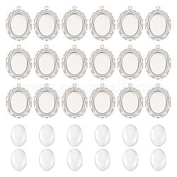 Unicraftale 50Pcs 316 Surgical Stainless Steel Pendant Cabochon Settings, Oval, with 50Pcs Transparent Glass Cabochons, Stainless Steel Color, Tray: 18x13mm, 28x20x1mm, Hole: 1.5mm