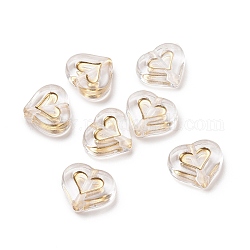Perline di acrilico trasparente di placcatura, metallo dorato allacciati, cuore, chiaro, 12.5x14.7x5mm, Foro: 1.8 mm, circa 750pcs/500g