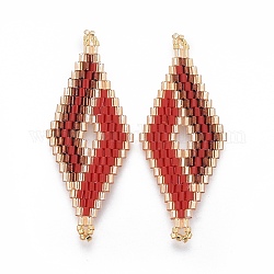 Liens de perles de rocaille japonaises miyuki & toho, motif de tissage, losange, rouge, 47.7~49x19.8~20x1.7~1.8mm, Trou: 1.2~1.4mm