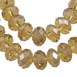Glass Beads Strands, Pearl Luster Plated, Crystal Suncatcher, Faceted Rondelle, Goldenrod, 8x6mm, Hole: 1mm, about 68~70pcs/strand, 15inch