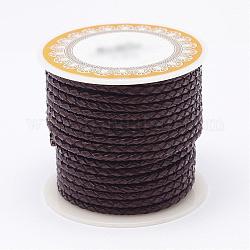 Braided Cowhide Leather Cord, Leather Rope String for Bracelets, Coconut Brown, 3mm, about 8.74 yards(8m)/roll