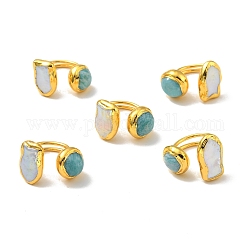 Anello semicircolare aperto con perla naturale e pepita di amazonite, anello grosso in ottone per donna, piombo & cadimo libero, oro, noi taglia 6 1/2~9 3/4 (16.9~19.5mm)