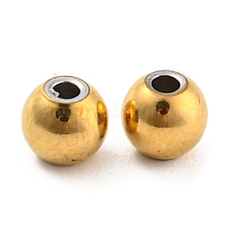 Intercalaire perles en 304 acier inoxydable, ronde, véritable 18k plaqué or, 4x3.5mm, Trou: 1.2mm