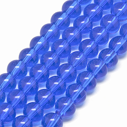 Runde transparente Glasperlen Stränge, königsblau, 8 mm, Bohrung: 1 mm, ca. 40 Stk. / Strang, 11~12 Zoll