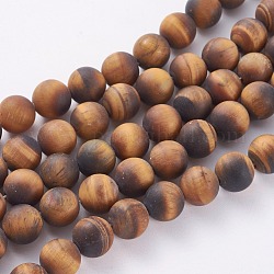 Frosted Natural Tiger Eye Round Bead Strands, 14mm, Hole: 1mm, about 25~27pcs/strand, 14.9~15.6 inch