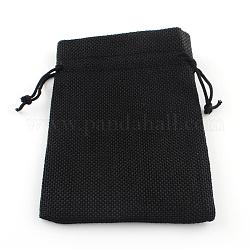 Polyester Imitation Burlap Packing Pouches Drawstring Bags, for Christmas, Wedding Party and DIY Craft Packing, Black, 23x17cm