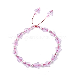 Ожерелье из бисера из акриловой бабочки и пластикового жемчуга для женщин, слива, внутренний диаметр: 4.57~5.65 дюйм (11.6~14.35 см)
