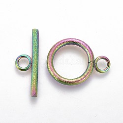 Placage ionique (ip) 304 fermoirs à bascule en acier inoxydable, pour le bricolage fabrication de bijoux, texturé, anneau, couleur arc en ciel, bar: 7x20x2 mm, Trou: 3mm, anneau: 19x14x2 mm, Trou: 3mm