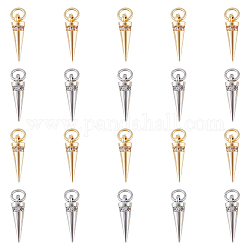 DICOSMETIC 20Pcs 2 Colors Rack Plating Brass Micro Pave Cubic Zirconia Charms, Long-Lasting Plated, with Jump Ring, Cone/Spike Charm, Mixed Color, 15x4mm, Hole: 3.5mm, 10pcs/color