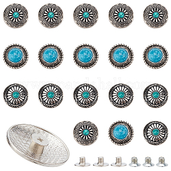 Ahadermaker 18 set di 3 pulsanti in lega di stile, con finto turchese sintetico e vite in ferro, fiore, argento antico, 24.5~25x7~8mm, 6 set/stile