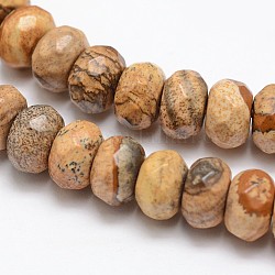 Facettierte natürliche Bild Jaspis Rondelle Perlen Stränge, 8x5 mm, Bohrung: 1 mm, ca. 76 Stk. / Strang, 15.2 Zoll