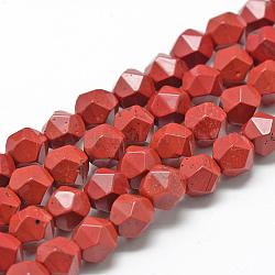 Los abalorios rojos jaspe hebras naturales, cuentas redondas con corte de estrella, facetados, 10x9~10mm, agujero: 1 mm, aproximamente 39 pcs / cadena, 15.3 pulgada
