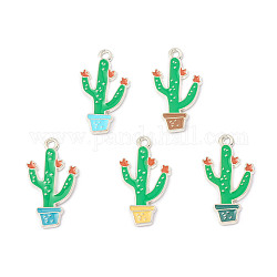Colgantes de esmalte de aleación, encanto de cactus, Platino, color mezclado, 29x16x1.5mm, agujero: 2 mm