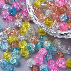Perles de verre craquelé peintes, mélange à peine rose, ronde, couleur mixte, 6~6.5x5.5~6mm, Trou: 1mm, environ 200 pcs / sachet 