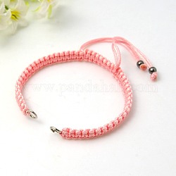 Nylon diy Armband machen, mit Hämatit-Perlen und Messingringe, Platin Farbe, rosa, 140~145x4~6 mm