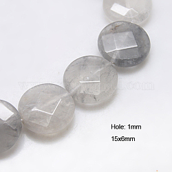 Natural Cloudy Quartz Beads Strands, Faceted, Flat Round, 15x6mm, Hole: 1mm, about 26pcs/strand, 15.5inch