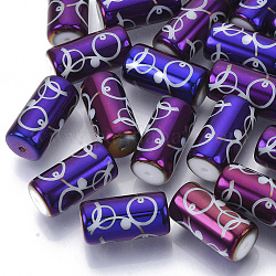 Electroplate Glass Beads, Column with Circle Dot Pattern, Purple, 20x10mm, Hole: 1.2mm, about 50pcs/bag