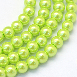 Backen gemalt pearlized Glasperlen runden Perle Stränge, grün gelb, 8~9 mm, Bohrung: 1 mm, ca. 105 Stk. / Strang, 31.4 Zoll