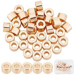 Beebeecraft 50Pcs/Box Flat Round Spacer Beads 18K Gold Plated Column Spacers Loose Beads Rondelle Tube Beads for DIY Bracelet Earring Necklace
