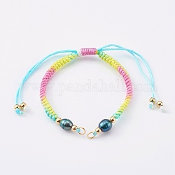 Fabrication de bracelets de perles tressées en fil de polyester teint par segment, avec perles de culture d'eau douce naturelles et anneaux de saut, colorées, 6-1/4~11-3/8 pouce (15.8~29 cm)