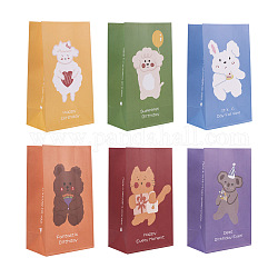 Magibeads 12шт 6 стиля прямоугольные бумажные пакеты, рисунок животных с наклейками, сумки для хранения, свадьба день рождения подарочная сумка, разноцветные, 26.7x15.1x9.7 см, 2шт / стиль