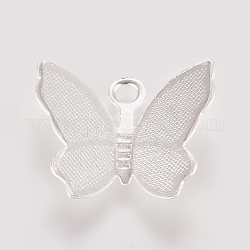 真鍮製透かしペンダント  蝶のチャーム  銀色のメッキ  11x13.5x3mm  穴：1.5mm