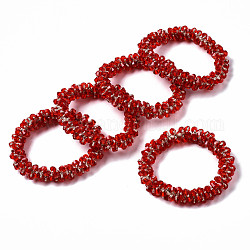 Bracelets extensibles en perles de verre transparentes à facettes, bracelets torsades, Toupie, rouge, diamètre intérieur: 1-5/8 pouce (4 cm)