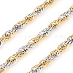 304 catene di corda in acciaio inox, con la bobina, senza saldatura, oro & colore acciaio inossidabile, 4mm, circa 32.8 piedi (10 m)/rotolo