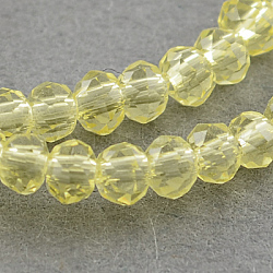 Transparent Glass Beads Strands, Faceted, Rondelle, Champagne Yellow, 3.5~4x2.5~3mm, Hole: 0.5mm, about 150pcs/strand, 15.5inch