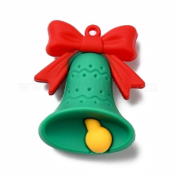 Ciondoli natalizi in plastica pvc, natale campana, verde mare, 48x39x16mm, Foro: 3 mm
