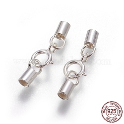 925 cierres de anillo de resorte de plata de ley, con los extremos del cordón, plata, 19mm, tamaño interno: 1.8 mm