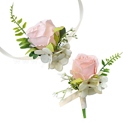 Craspire 2 piezas 2 estilo tela de seda imitación rosa ramillete boutonniere, con muñequeras de rosas de imitación de seda, para la boda, decoraciones de fiesta, rosa, 115~765x10~130mm, 1pc / estilo