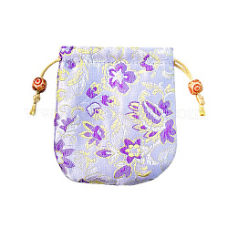Pochettes d'emballage de bijoux en satin à motif de fleurs de style chinois, sacs-cadeaux à cordon, rectangle, lavande, 10.5x10.5 cm