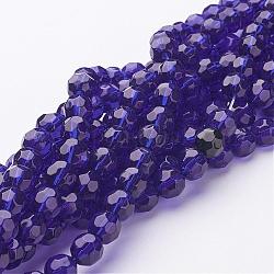 Glass Beads Strands, Faceted, Round, Dark Blue, 8mm, Hole: 1mm, about 43pcs/strand, 13.4inch