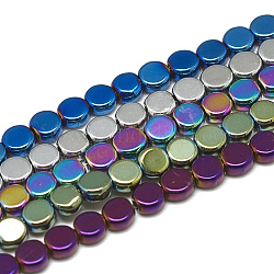 Гальванизировать немагнитных синтетический гематит бисер пряди, плоско-круглые, разноцветные, 4x2 мм, отверстие : 1 мм, около 105 шт / нитка, 15.7 дюйм