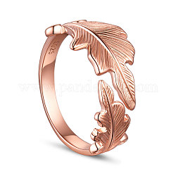 Регулируемое кольцо на палец из стерлингового серебра shegrace, 925 шт., листья, Размер 8, розовое золото , 18 мм