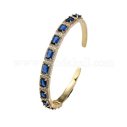 Brazalete abierto con rectángulo de circonita cúbica, joyería de latón chapado en oro real de 18k para mujer, azul medio, diámetro interior: 2-1/4 pulgada (5.7 cm)