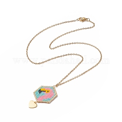 Halskette mit geflochtenem Sechseck aus Glassamen und Flamingo-Anhänger, golden 304 edelstahlschmuck für damen, golden, 17.72 Zoll (45 cm)