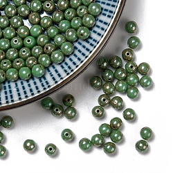 Perle di vetro ceco, tondo, verde lime, 4mm, Foro: 0.8 mm, circa 114pcs/10g